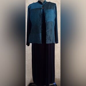 VTG K Studio Collection Evening 2pc BlueGreen Maxi Dress w/Jacket Sz 16